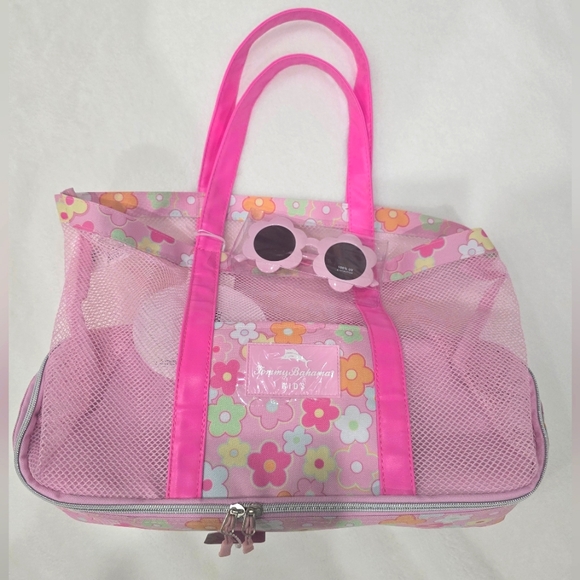 Tommy Bahama Kids Pink Mesh Tote With Insulated Base. - Picture 1 of 4
